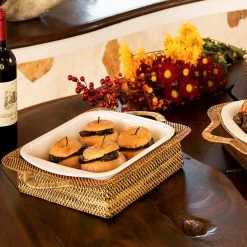 Square Tray With Wrapped Handles And Baker Dish