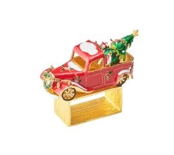 Christmas Truck Napkin Ring In Red, Green And Gold, Set Of 4