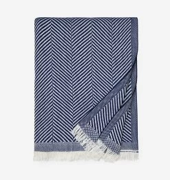 Costa Herringbone Throw -Home Furnishings SFERRA COSTA THROW NAVY SILO v1