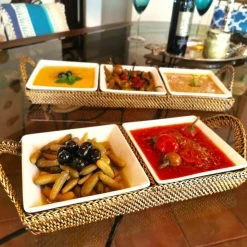 Condiment Server Tray With Porcelain Dish